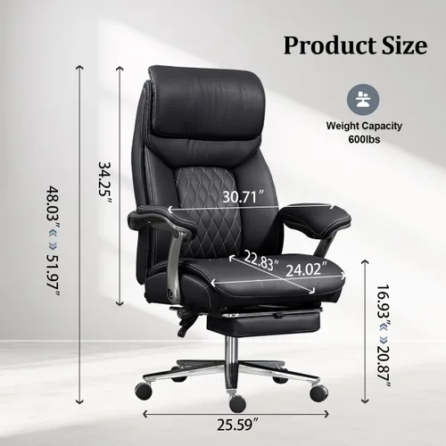 Miniatura 2 de Silla de oficina grande y alta, silla de oficina ejecutiva de asiento ancho con soporte lumbar y reposacabezas, silla de escritorio ergonómica