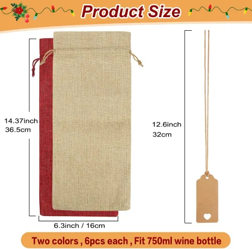 Miniatura 2 de Shintop 12 bolsas de vino de arpillera, bolsas de regalo reutilizables para botellas de Navidad con cordón para bodas, catas a ciegas, cumpleaños