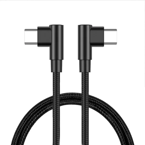 Miniatura 8 de Cable USB C a USB C en ángulo recto de 3.3 ft/3 pies, 90 grados, 60 W, PD tipo C, cable trenzado de nailon de carga rápida y transmisión de datos