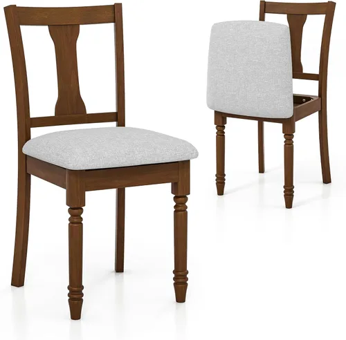 KOTEK Juego de 2 sillas de comedor tapizadas, sillas de cocina de granja con patas de madera maciza, compartimento de almacenamiento oculto y