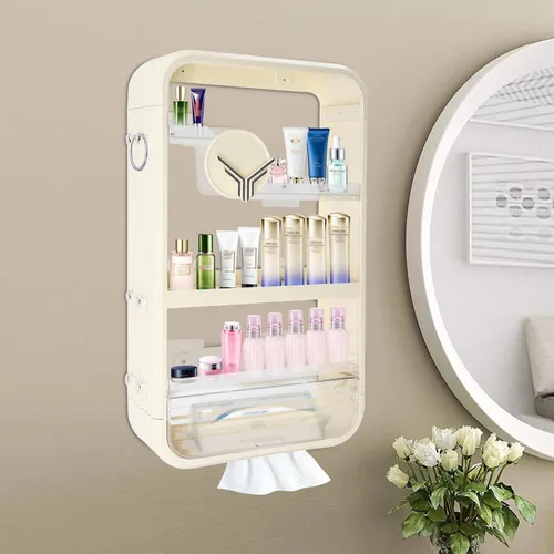 Miniatura 2 de Organizador de maquillaje de gran capacidad de 16 x 5 x 28 pulgadas, organizador de cosméticos a prueba de polvo de 4 niveles, organizadores de baño