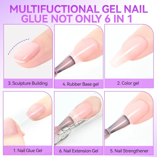 Miniatura 2 de Gelike EC Peachy Jelly Gel de Pegamento para Uñas - 6 en 1 Uñas Acrílicas Transparentes Extra Fuertes - Adhesivo de Extensión de Larga Duración UV