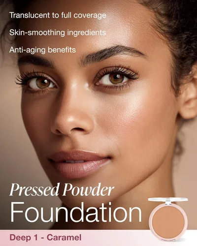 Miniatura 2 de Mineral Fusion Base de maquillaje en polvo prensado, Deep 1, piel media/bronceada con matices dorados, maquillaje de base que desafía la edad