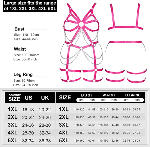 Miniatura 4 de Arnés de cuerpo de las mujeres más tamaño liguero completo jaula ahueca hacia fuera marco Strappy Medias sujetador conjunto Punk goth Rave ropa