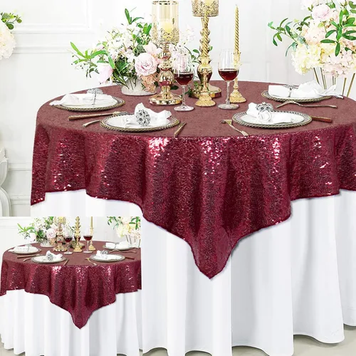 Miniatura 52 de ShinyBeauty Mantel Cuadrado Pequeño de 36 x 36 Pulgadas Mantel de Lentejuelas Azul Bebé Cubierta de Mesa con Purpurina Superposición Cuadrada