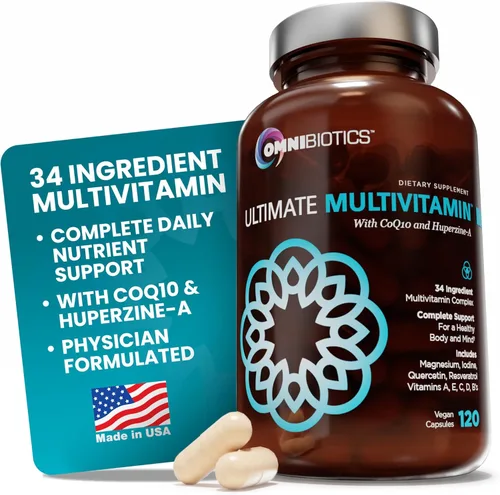 OmniBiotics Multivitamínico diario definitivo para mujeres y hombres, 34 ingredientes esenciales, incluyendo vitamina A, C, D, E, B6, B12, biotina,