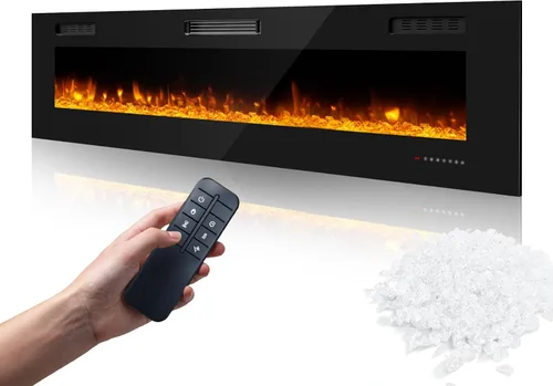 Miniatura 10 de Chimenea eléctrica de 36 pulgadas, chimenea eléctrica montada en la pared con control remoto y temporizador, chimeneas calefactoras de bajo ruido
