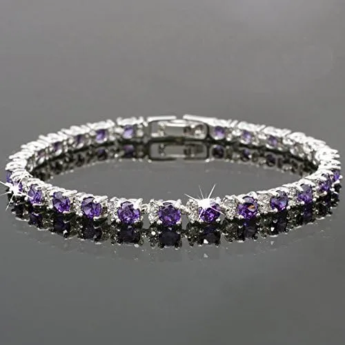 Miniatura 3 de RIZILIA Pulsera redonda de tenis chapada en oro blanco con circonita cúbica multicolor, 7 pulgadas, multi