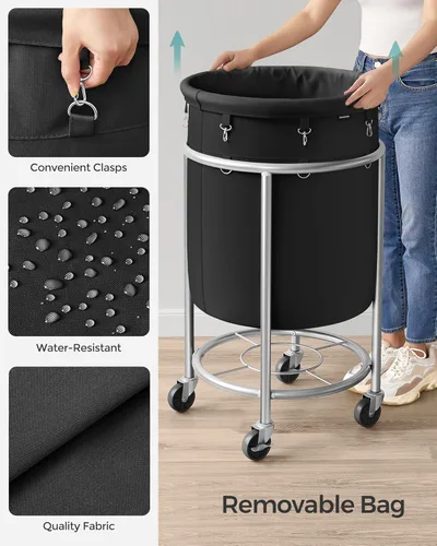 Miniatura 5 de Songmics – Cesta de lavandería de 29 galones (110 L) con ruedas, carrito rodante resistente redondo con estructura de acero y bolsa extraíble, 2