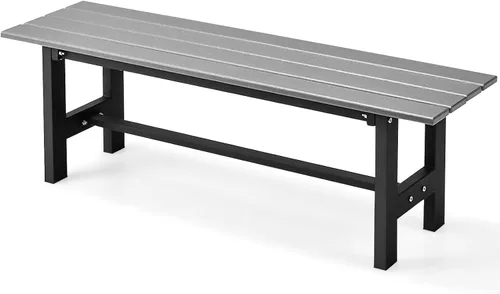Giantex Asiento de banco para exteriores para 2 personas, banco de jardín sin espalda, silla exterior de 47 pulgadas resistente a la intemperie con