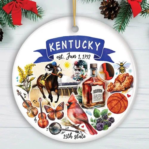 Miniatura 7 de Recuerdos coleccionables de cerámica de EE. UU. - Adorno navideño artístico con temas y monumentos del estado de Kentucky