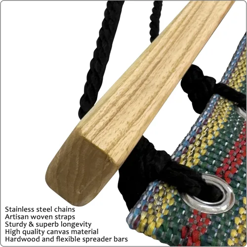 Miniatura 3 de Tranquillo Hamaca doble para 2 personas, lona de algodón, 600 libras, hamaca portátil para acampar con barra separadora de madera maciza, hamaca