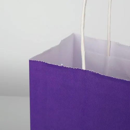 Miniatura 6 de Oikss Paquete de 50 bolsas pequeñas de papel kraft morado de 5.25 x 3.25 x 8.25 pulgadas con asas a granel para cumpleaños, bodas, fiestas, Púrpura