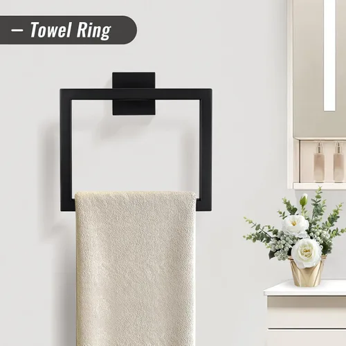 Miniatura 3 de YACVCL Juego de Barra de Toalla Negra de 5 Piezas, Juego de Accesorios de Baño de Acero Inoxidable SUS304, Barra de Toalla de 60 cm, Soporte