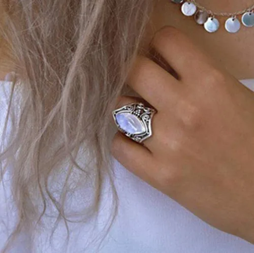 Miniatura 4 de WDIYIEETN Anillo de Plata Vintage 925 Plata de Ley Piedra Natural de Luna de Plata para Mujer Joyería Elegante Anillo de Piedras Preciosas Anillo