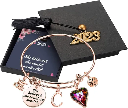 Regalos de graduación para ella, 26 pulseras inspiradoras grabadas con inicial, cita que creyó que podía así que lo hizo, regalos de graduación