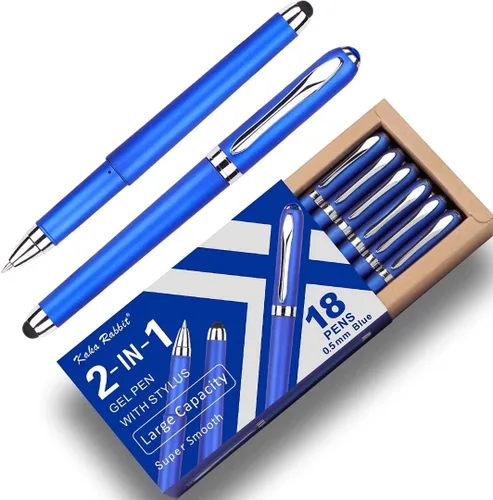 Miniatura 8 de Bolígrafo de tinta de gel, 18 unidades, punta extrafina de 0.015 in, lápiz capacitivo 2 en 1, tinta negra, escritura suave para oficina, negocios