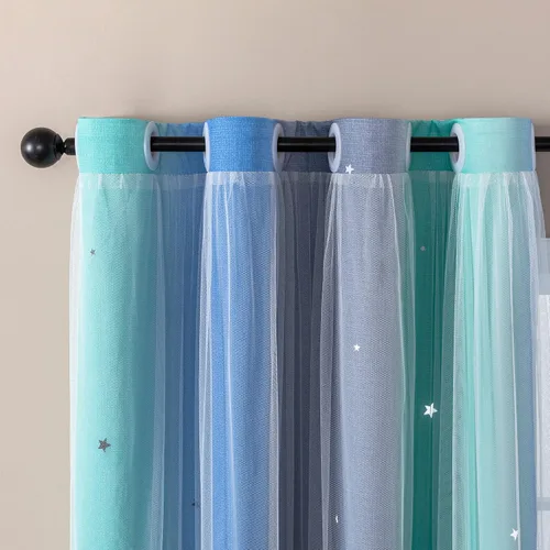 Miniatura 43 de XiDi Cortinas opacas con estrellas para habitaciones de niños, cortinas verdes para ventana de dormitorio de niños, azul y gris, 52 pulgadas de Azul