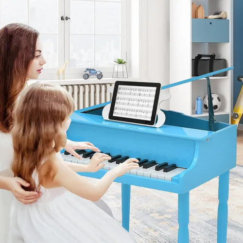 Miniatura 2 de Goplus Piano de juguete clásico para niños de 30 teclas, mini piano de madera estilo grand con banco, tapa para piano, estante para música, juguete