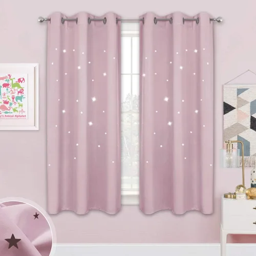 Miniatura 13 de NICETOWN Cortinas infantiles perforadas, cortinas marroquíes con estrellas azules para dormitorio de niñas, gruesas y suaves, para oscurecer la Azul