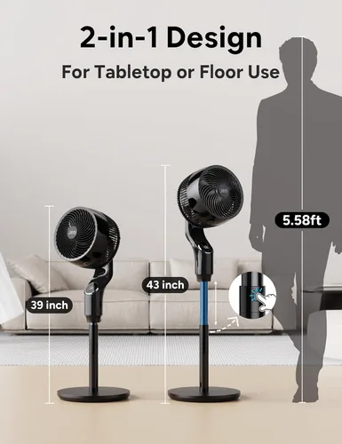 Miniatura 4 de JRD Ventilador para dormitorio, ventilador oscilante de 70°, ventiladores de pedestal silencioso de 100 pies para oficina en casa, vertical manual