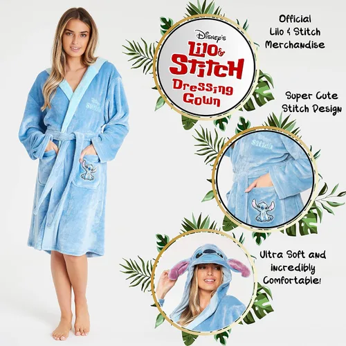 Miniatura 3 de Disney Robes for Women, Lilo and Stitch Bath Robes, Fleece Bathrobe with Hood, Soft Polyester
