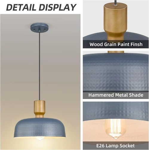 Miniatura 2 de Darkaway Accesorios de Lámparas Colgantes de Techo con Pantalla de Metal Martillado, Lámpara Colgante Moderna para Iluminación de Isla de Cocina