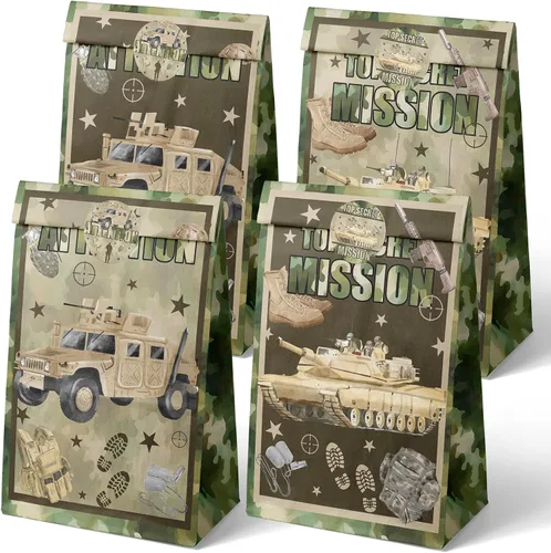 Miniatura 16 de Bolsas de regalo de fiesta de avión de combate Outego – 24 piezas de bolsas de regalo estilo avión de combate con 2 diseños, bolsas de papel
