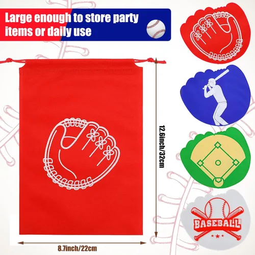 Miniatura 3 de Tondiamo 16 bolsas de béisbol para fiestas de béisbol, bolsa de béisbol con cordón para niños, paquete de golosinas no tejidas para regalo de fiesta
