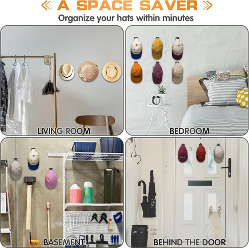 Miniatura 2 de Ganchos adhesivos para pared (12 unidades) - Estantes para sombreros de béisbol, diseño minimalista de estante para sombreros, colgadores