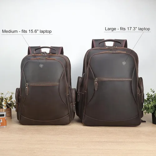Miniatura 6 de TIDING Mochila para portátil de cuero de grano completo de 17.3 pulgadas para hombre, mochila de viaje de gran capacidad, para viajes, fin de Marrón