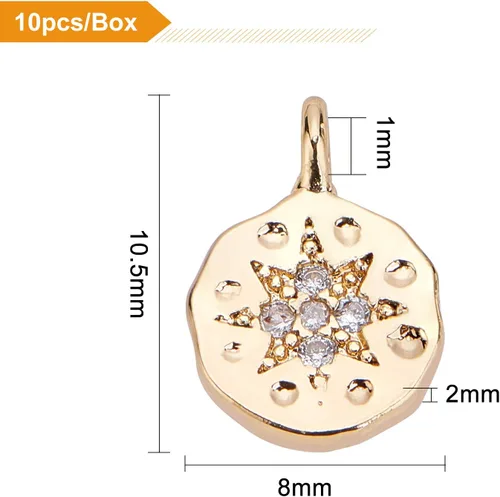 Miniatura 2 de BENECREAT 10 dijes redondos planos chapados en oro de 18 quilates de latón para hacer aretes, pulseras, collares, joyas Micro pavimentar zirconia