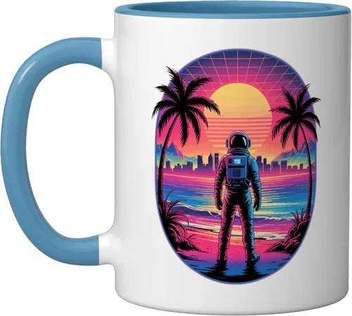 Miniatura 7 de Vaporwave Synthwave Astronaut Spaceman Science Space Ceramic Mug, Black/White