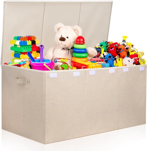 Miniatura 9 de popoly Caja grande de juguetes de 122L con tapa, organizador plegable de almacenamiento de juguetes con divisor extraíble para niños, niños, niñas