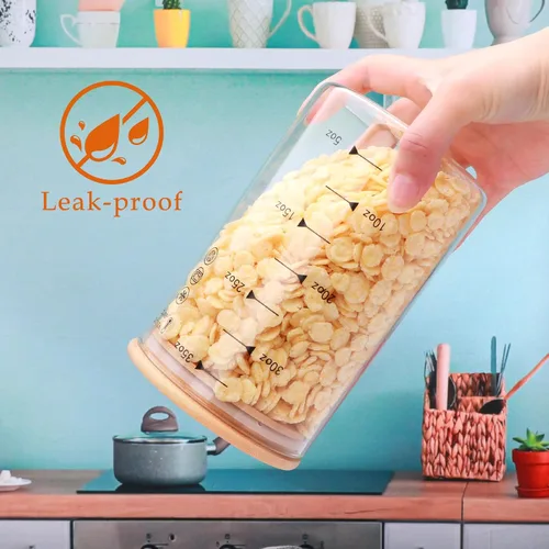 Miniatura 6 de Contenedores de almacenamiento de vidrio con tapas, tarros de vidrio con tapas de bambú, juego de recipientes para pasta, frutos secos, granos