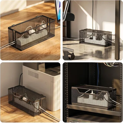 Miniatura 8 de Marbrasse Paquete de 3 cajas de organización de cables, caja organizadora de cables de malla metálica para cables de TV, ocultación eléctrica