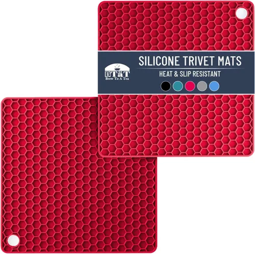 Miniatura 10 de BTaT - Salvamanteles de silicona, paquete de 2 salvamanteles redondos de silicona negros para ollas calientes, sartenes y platos