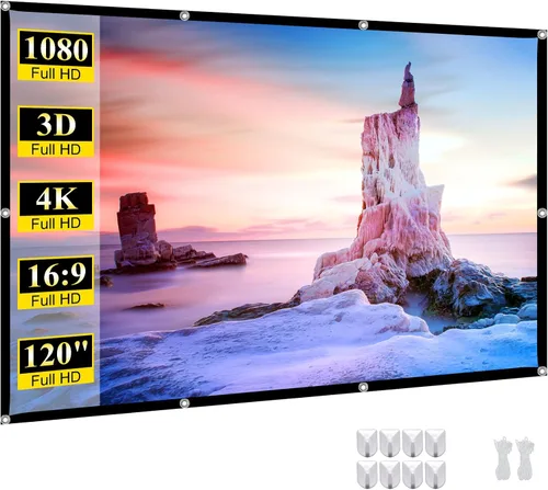 Pantalla de proyector portátil Película de 120 pulgadas: Pantallas de proyección al aire libre 4K HD Plegable Antiarrugas Pared colgante interior