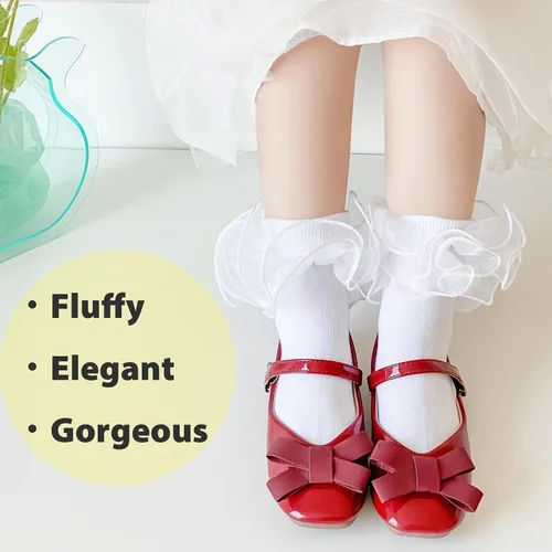 Miniatura 3 de Calcetines con volantes para niñas, calcetines de encaje doble con volantes, calcetines de algodón para concurso de belleza, paquete de 36