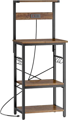 Miniatura 10 de SUPERJARE - Estante para panaderos con tomas de corriente, soporte para microondas de 39.4 x 14.3 pulgadas, estante de almacenamiento con estante