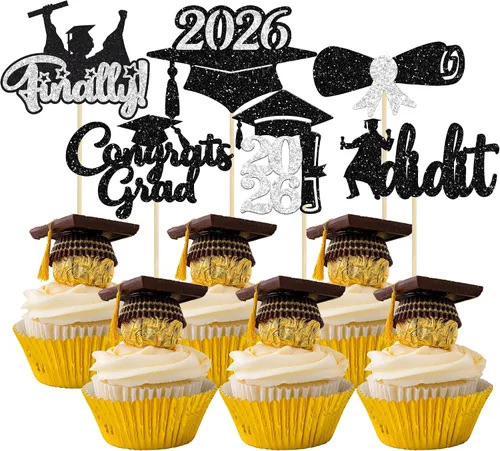 Miniatura 34 de Gyufise 1 paquete de decoración de pastel de graduación 2025 con purpurina de felicitaciones clase de 2025, decoración de pastel de diploma 2025