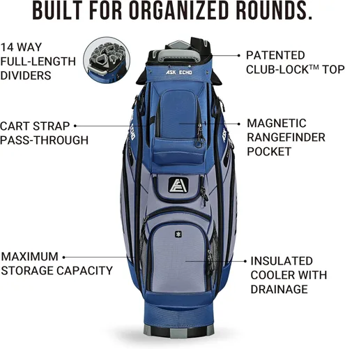 Miniatura 4 de ASK ECHO Bolsa de carrito de golf T-Lock 2024 con organizador de 14 vías, bolsa de carrito premium con asas y cubierta para lluvia, para hombres