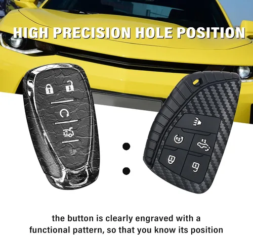 Miniatura 5 de Compatible con Funda para Llavero de Chevy & Funda para Llavero de GMC, Carcasa para Llavero de Fibra de Carbono con Llavero y Anillo para Llaves