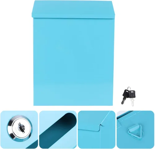 Miniatura 8 de Housoutil Buzón de estaño blanco cajas blancas soporte para correo de montaje en pared, buzón a prueba de agua, buzón de sugerencias de metal, buzón