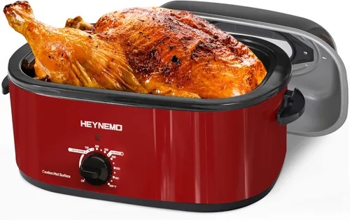Miniatura 11 de Horno asador de 28 cuartos de galón, bandeja asadora eléctrica con tapa visible y de auto-rociado, horno asador eléctrico grande de acero inoxidable