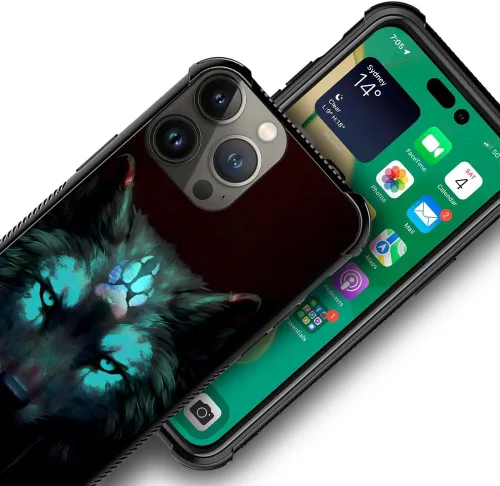 Miniatura 7 de CARLOCA Funda compatible con iPhone 13 Pro, diseño gráfico de identidad negra espiritual lobo, a prueba de golpes, antiarañazos, para iPhone 13 Pro