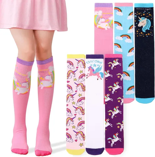 Calcetines altos hasta la rodilla para niños y niñas 6 pares de calcetines largos y divertidos de animales coloridos para niños