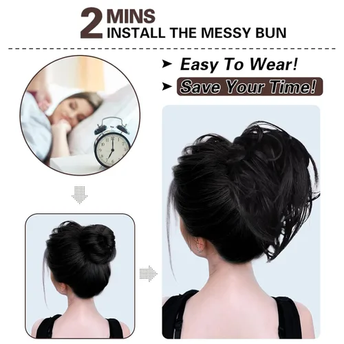 Miniatura 5 de HMD 5 piezas de moño despeinado para mujer, extensión de cabello con banda de goma elástica, extensión de cabello largo y desordenado, accesorios