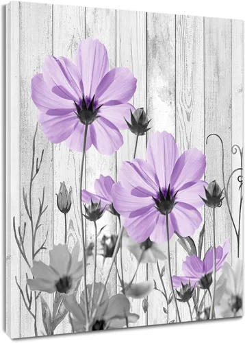 Miniatura 7 de MEUNEAR Lienzo decorativo de pared con flores silvestres rosas y grises para sala de estar, pintura abstracta de plantas rústicas para dormitorio