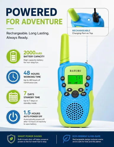 Miniatura 3 de Baturu Walkie Talkies para niños, paquete de 3, regalos para niños y niñas, juguetes de 5-10 años de edad Azul Amarillo Verde Rosa